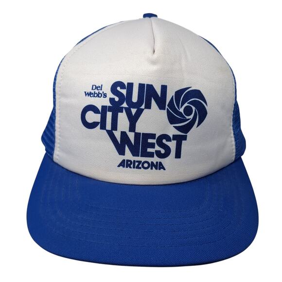 Del Webb's Sun City West Arizona Snapback Trucker Hat Blue L Mesh Back Topac - Picture 1 of 10